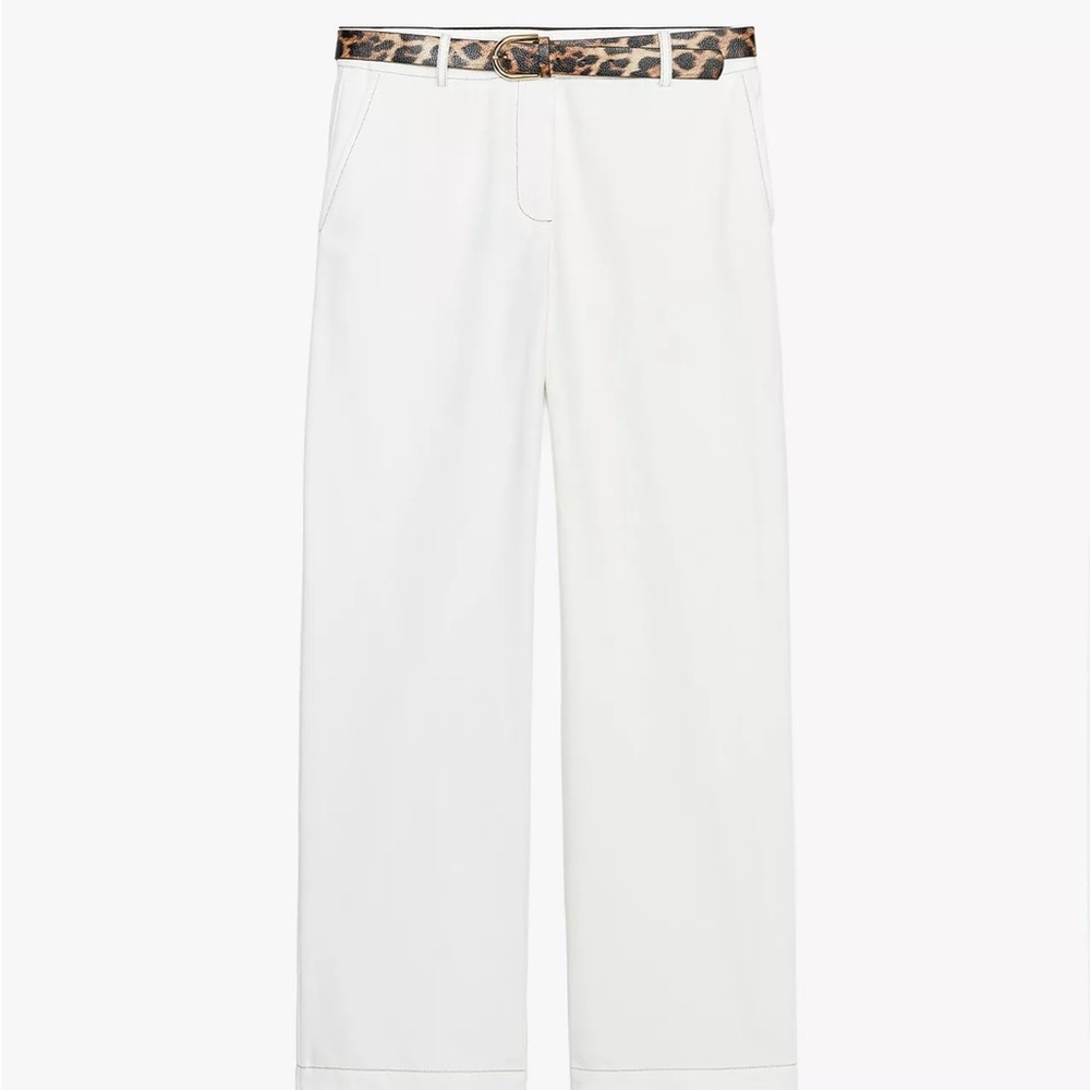 Zara White Wide-Leg Trousers with Leopard Print Belt